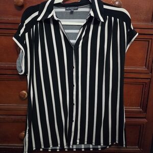 Adrianna Papell Black and White Striped Button Down Shirt